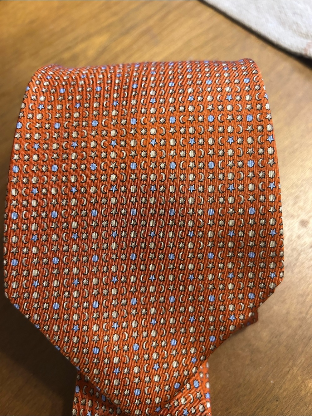 Salvatore Ferragamo Orange Silk Tie with Moon & Star Motif